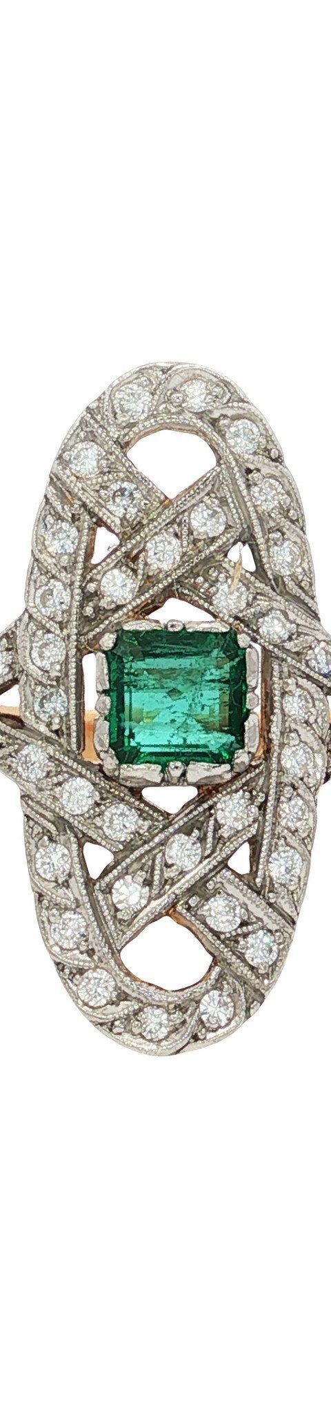 Vintage 18K Gold Ring with Emerald and Diamond
